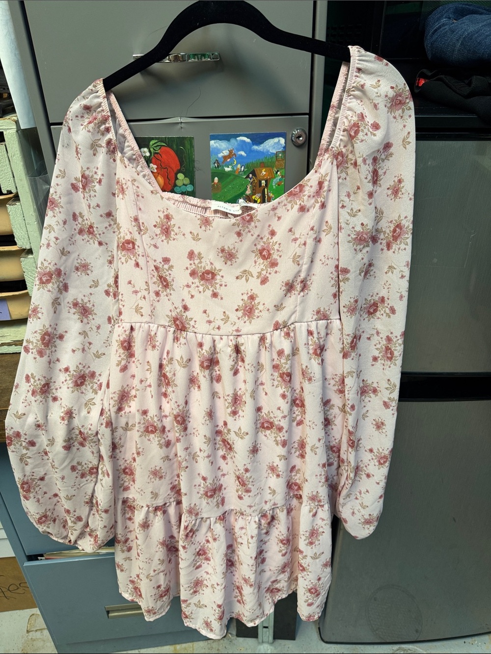 Altar'd State Pale Pink Floral Long-Sleeve Peasant Dress
